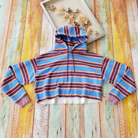 Out From Under Striped Cropped Hoodie Sweatshirt L - Picture 4 of 8